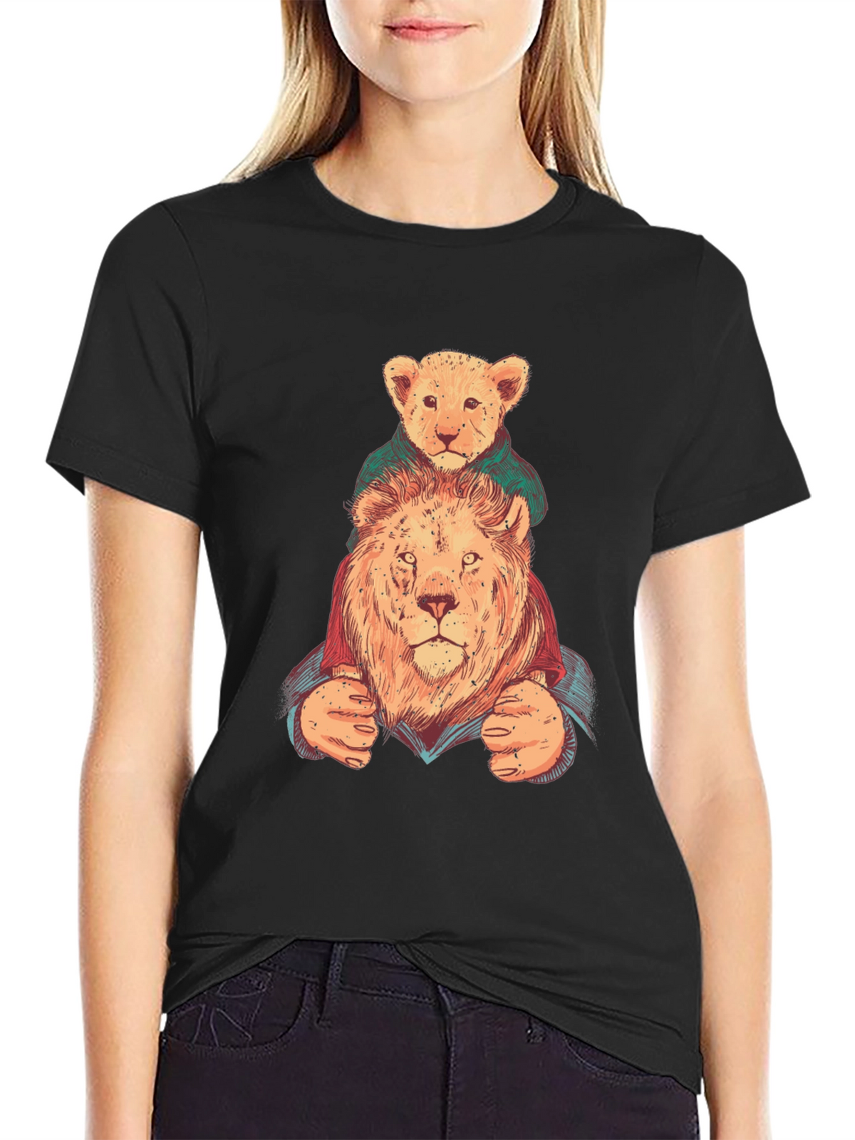 Lion & Cub Graphic Tee - Black