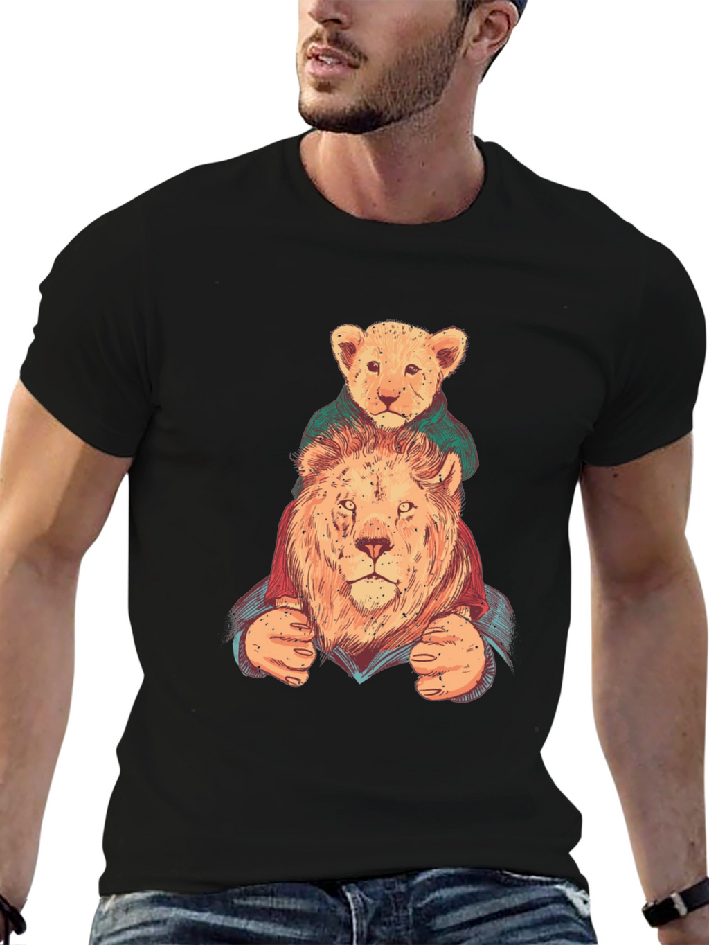 Lion & Cub Graphic Tee - Black