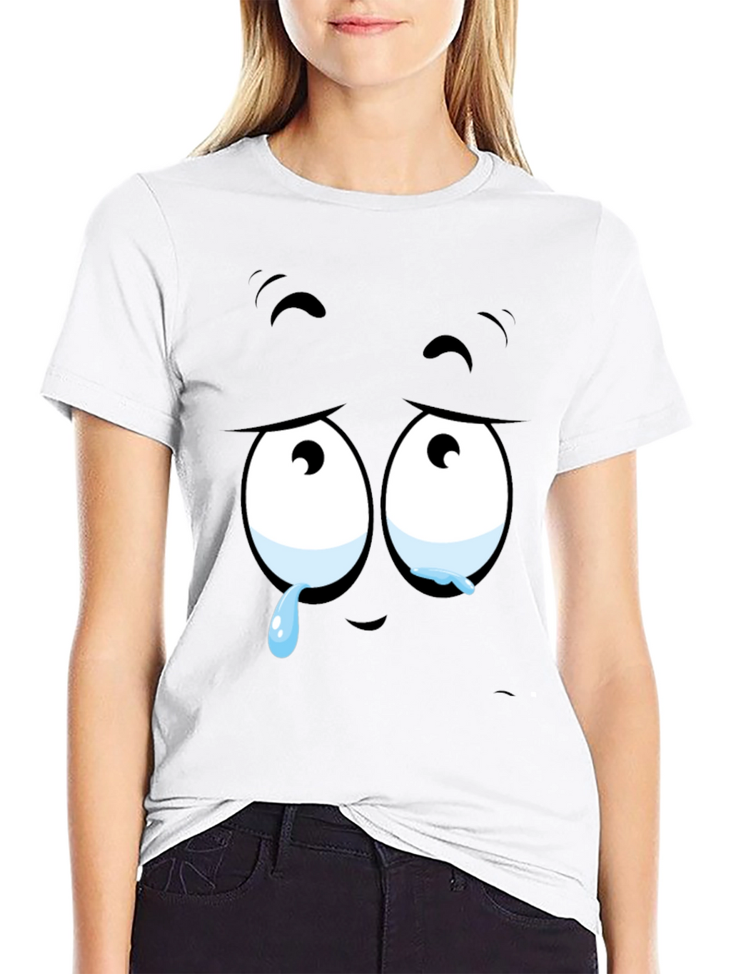 Expressive Sad Face Graphic Print Mens Black T-Shirt