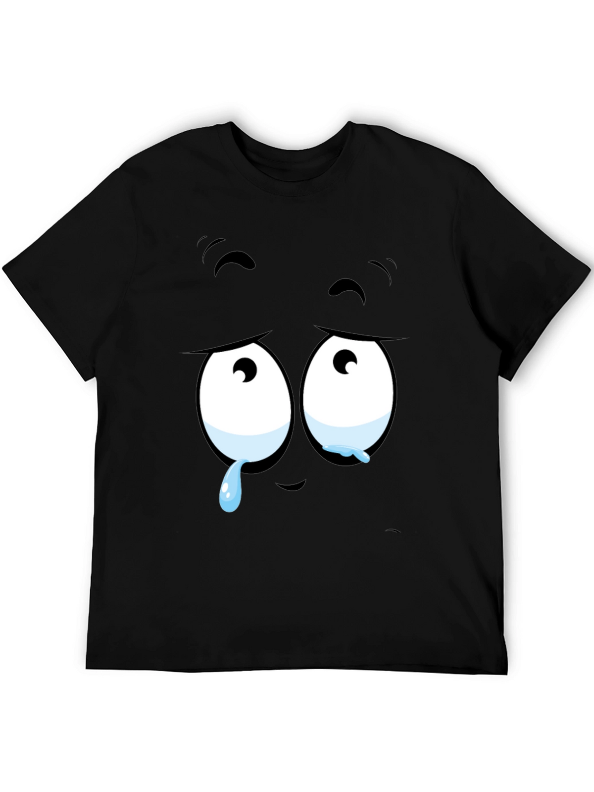 Expressive Sad Face Graphic Print Mens Black T-Shirt
