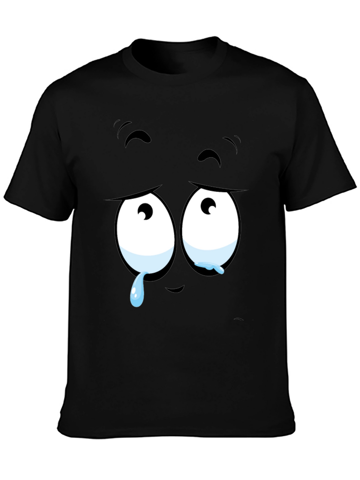 Expressive Sad Face Graphic Print Mens Black T-Shirt