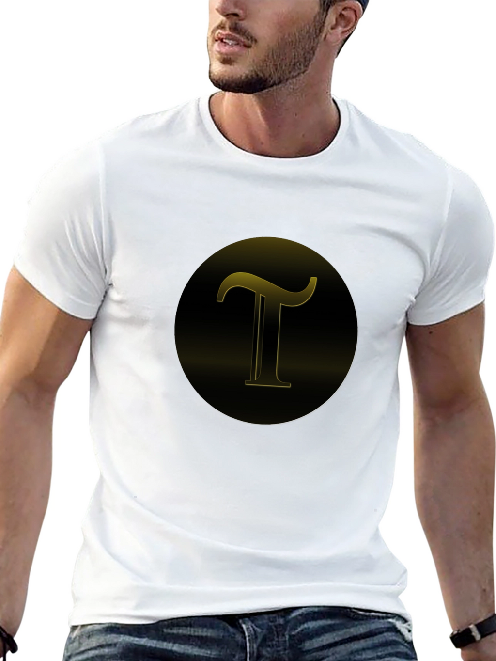 Black T-Shirt with Gold T Design