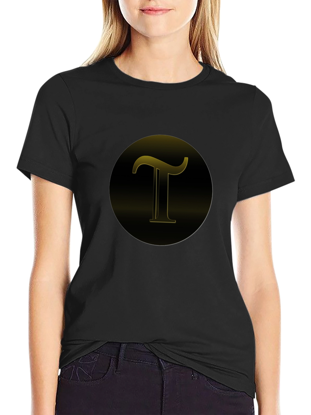 Black T-Shirt with Gold T Design