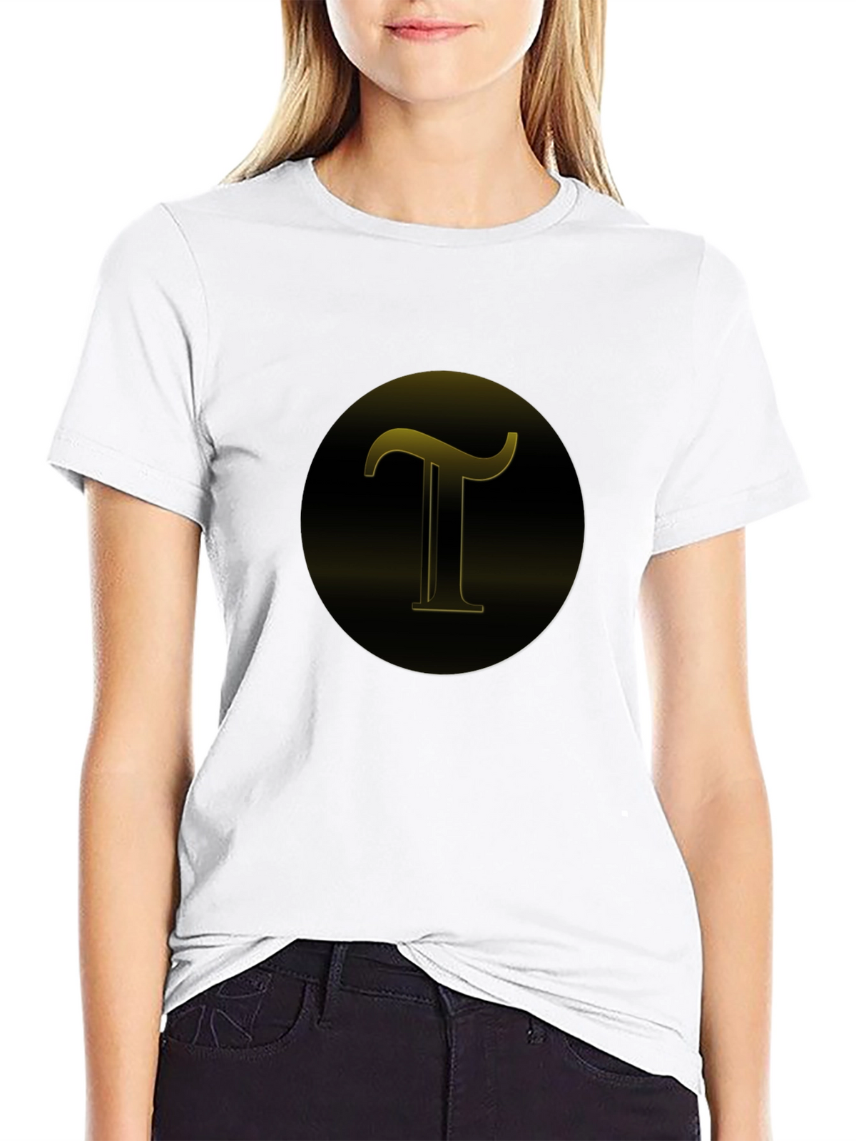 Black T-Shirt with Gold T Design