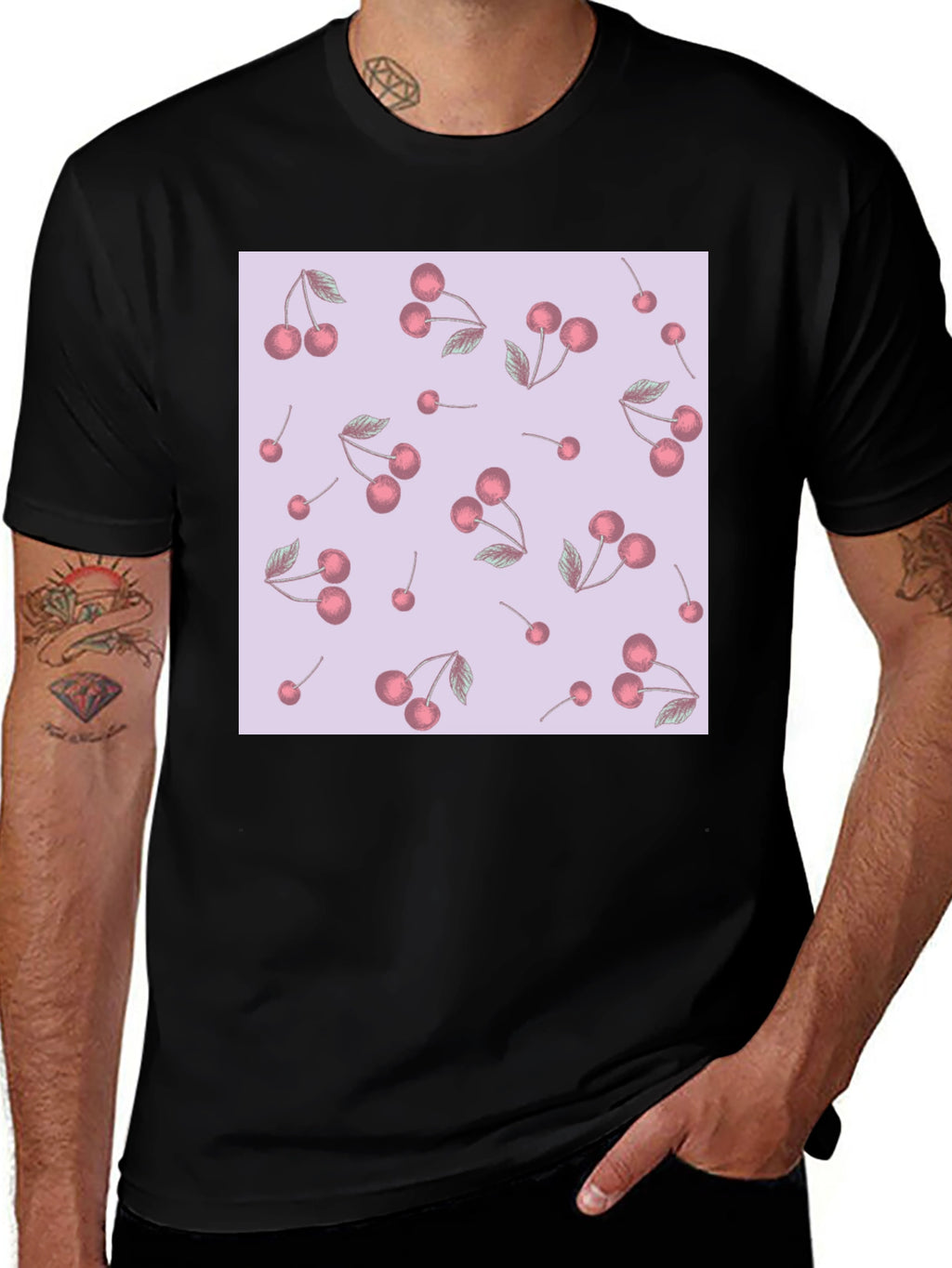 Cherry Pattern Black T-Shirt