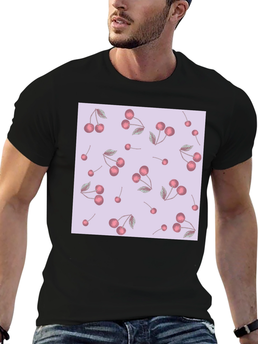 Cherry Pattern Black T-Shirt