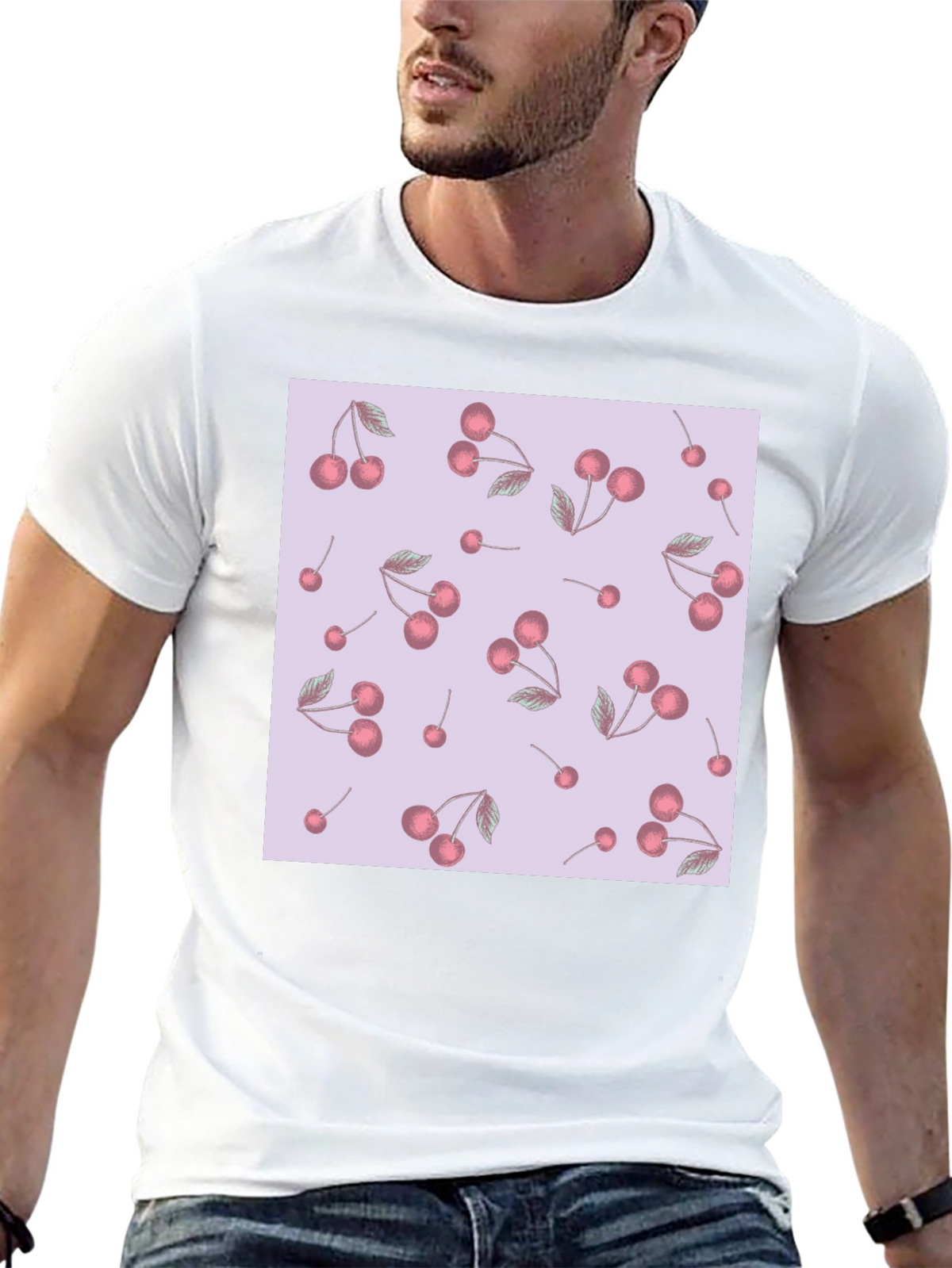 Cherry Pattern Black T-Shirt