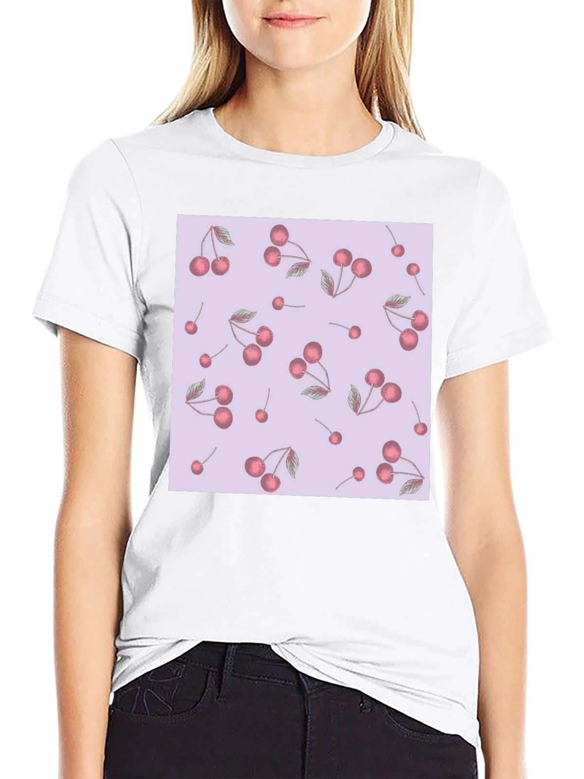 Cherry Pattern Black T-Shirt
