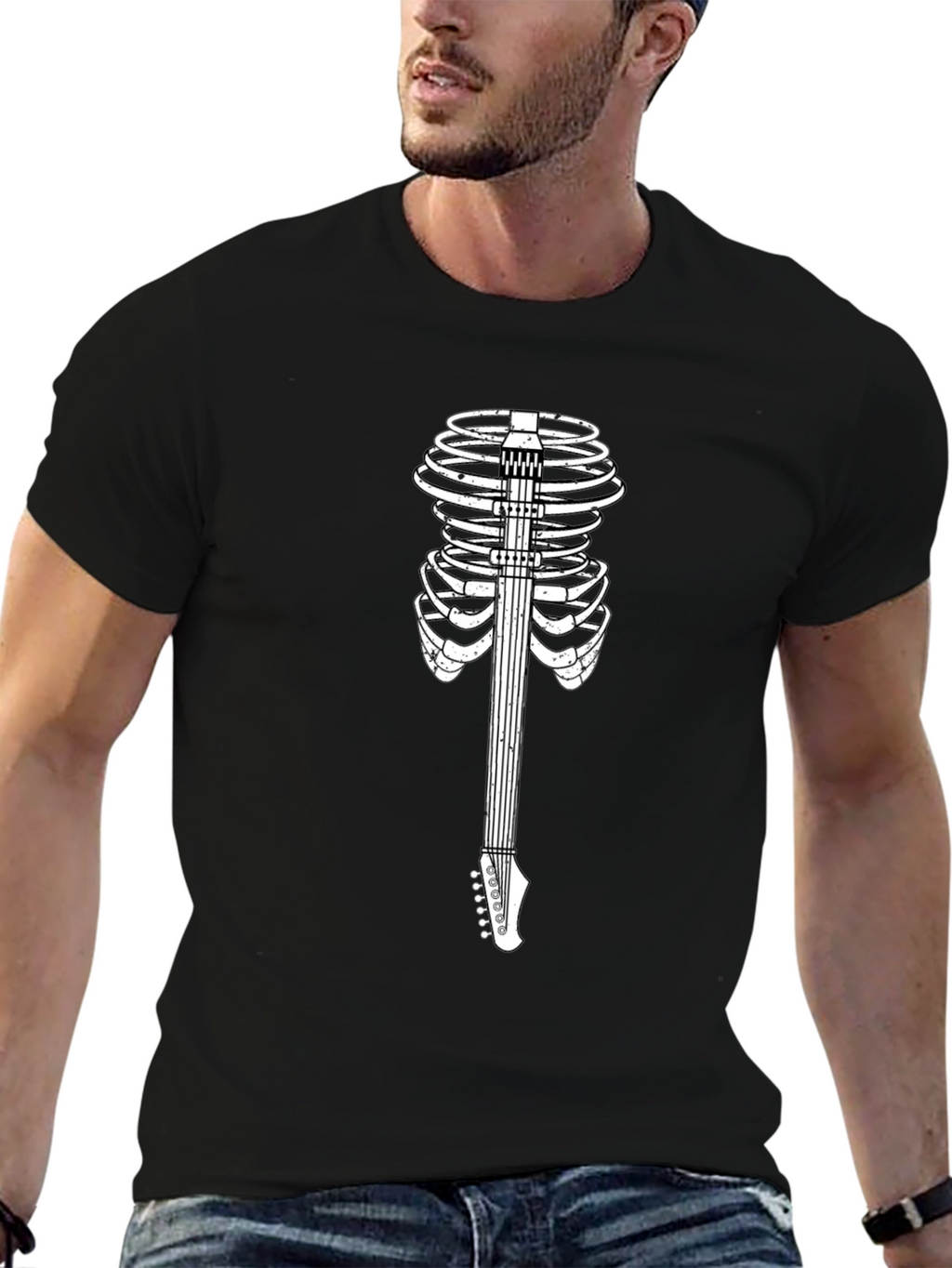 Skeleton Guitar Ribcage Graphic Tee