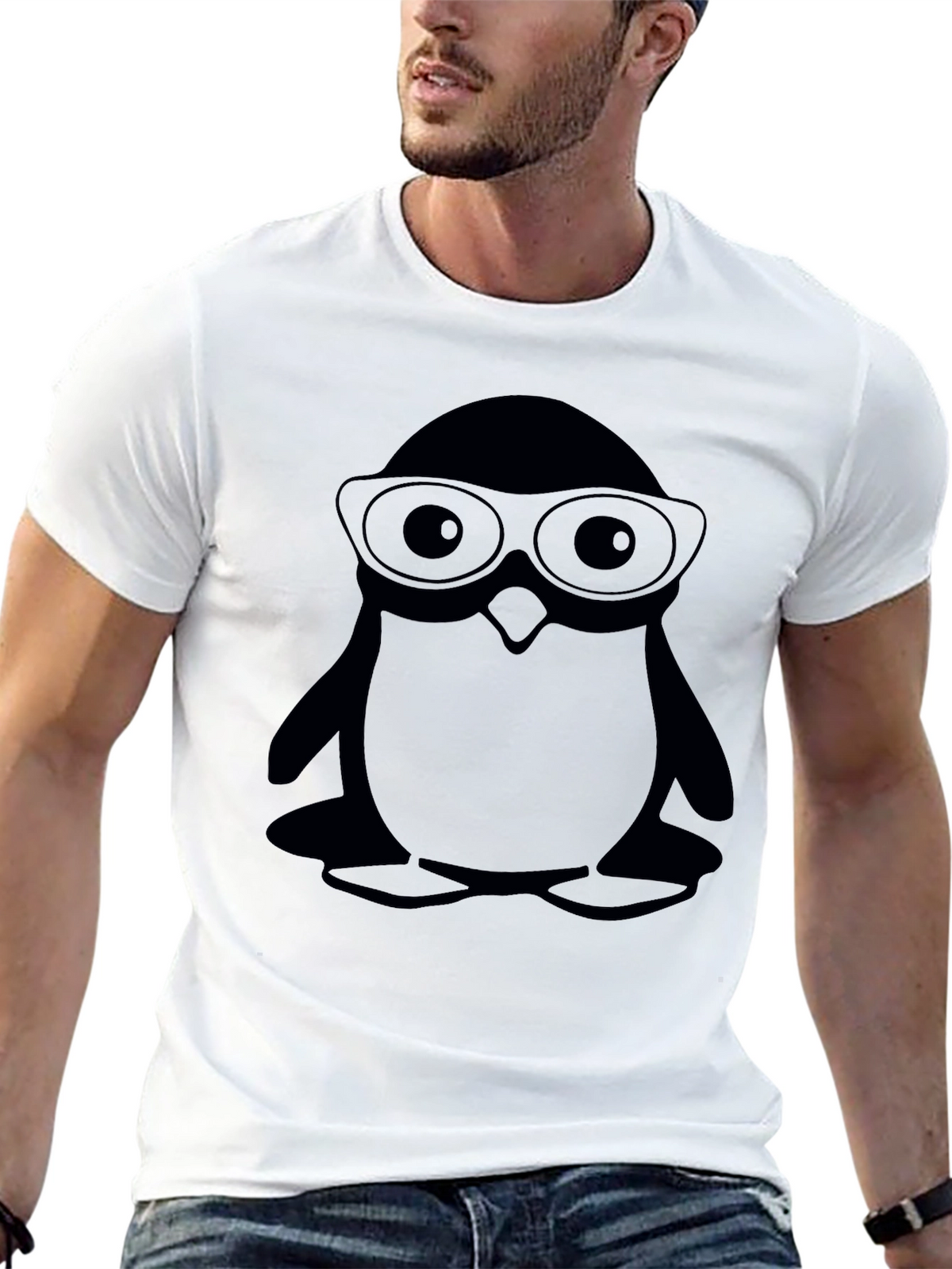Penguin With Glasses Black T-Shirt