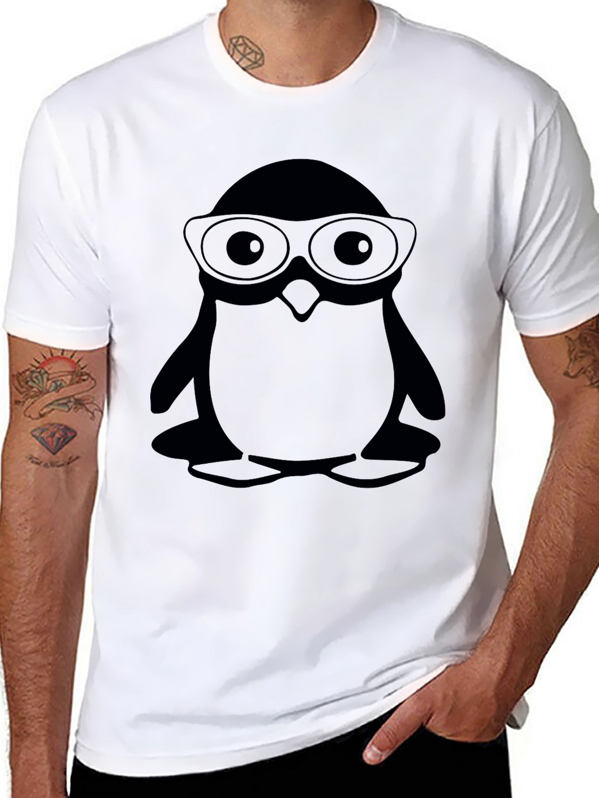 Penguin With Glasses Black T-Shirt