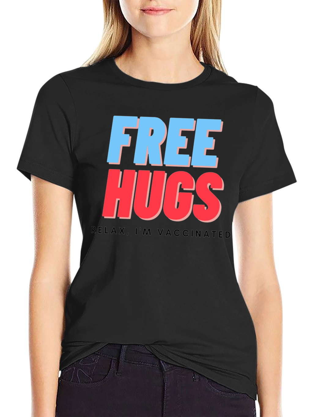 Free Hugs Vaccinated Tee - Black Graphic T-Shirt