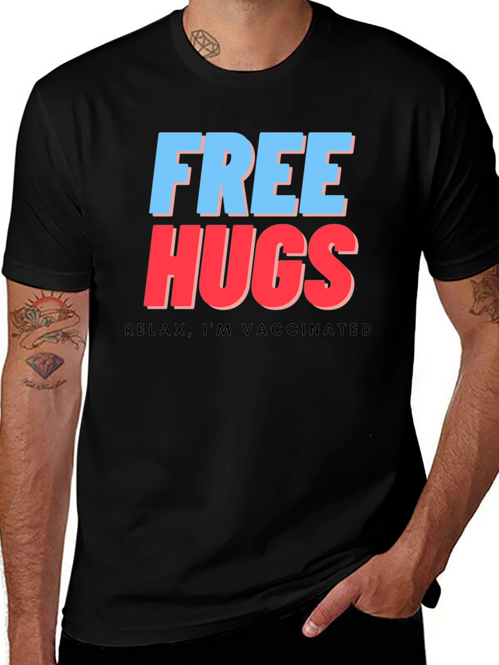 Free Hugs Vaccinated Tee - Black Graphic T-Shirt