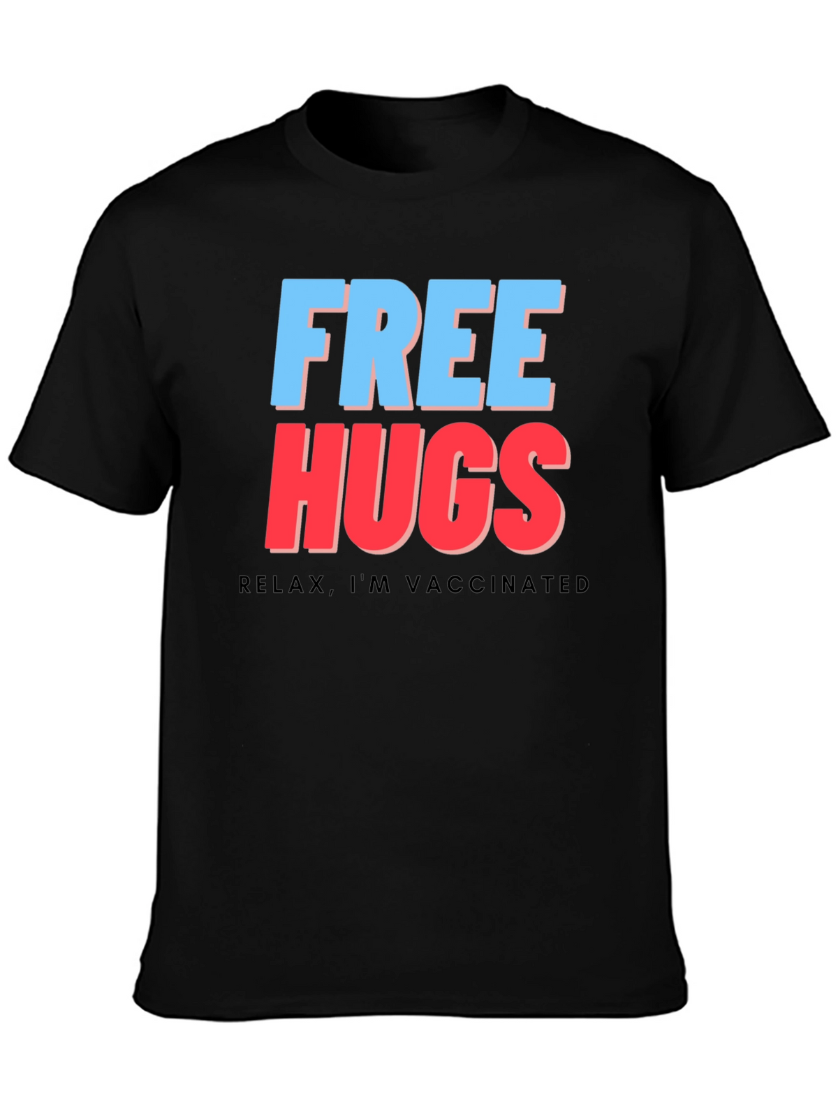 Free Hugs Vaccinated Tee - Black Graphic T-Shirt