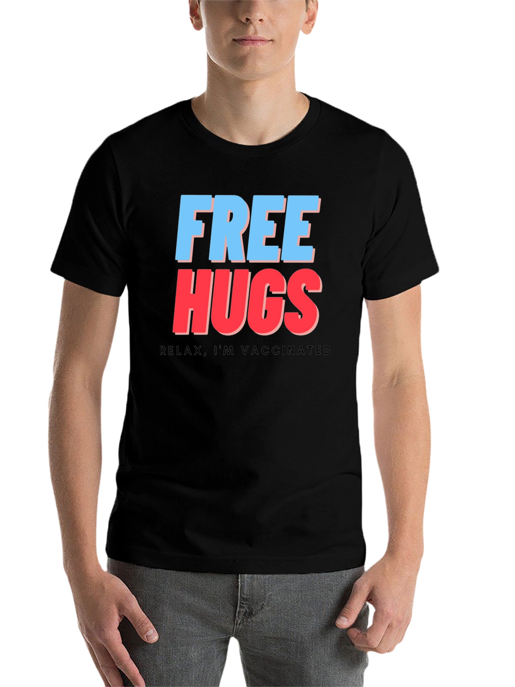 Free Hugs Vaccinated Tee - Black Graphic T-Shirt