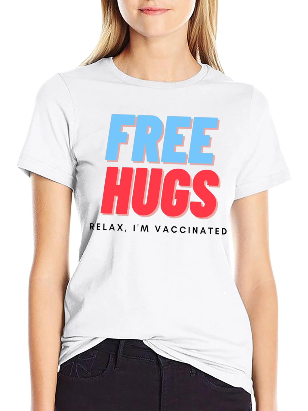 Free Hugs Vaccinated Tee - Black Graphic T-Shirt