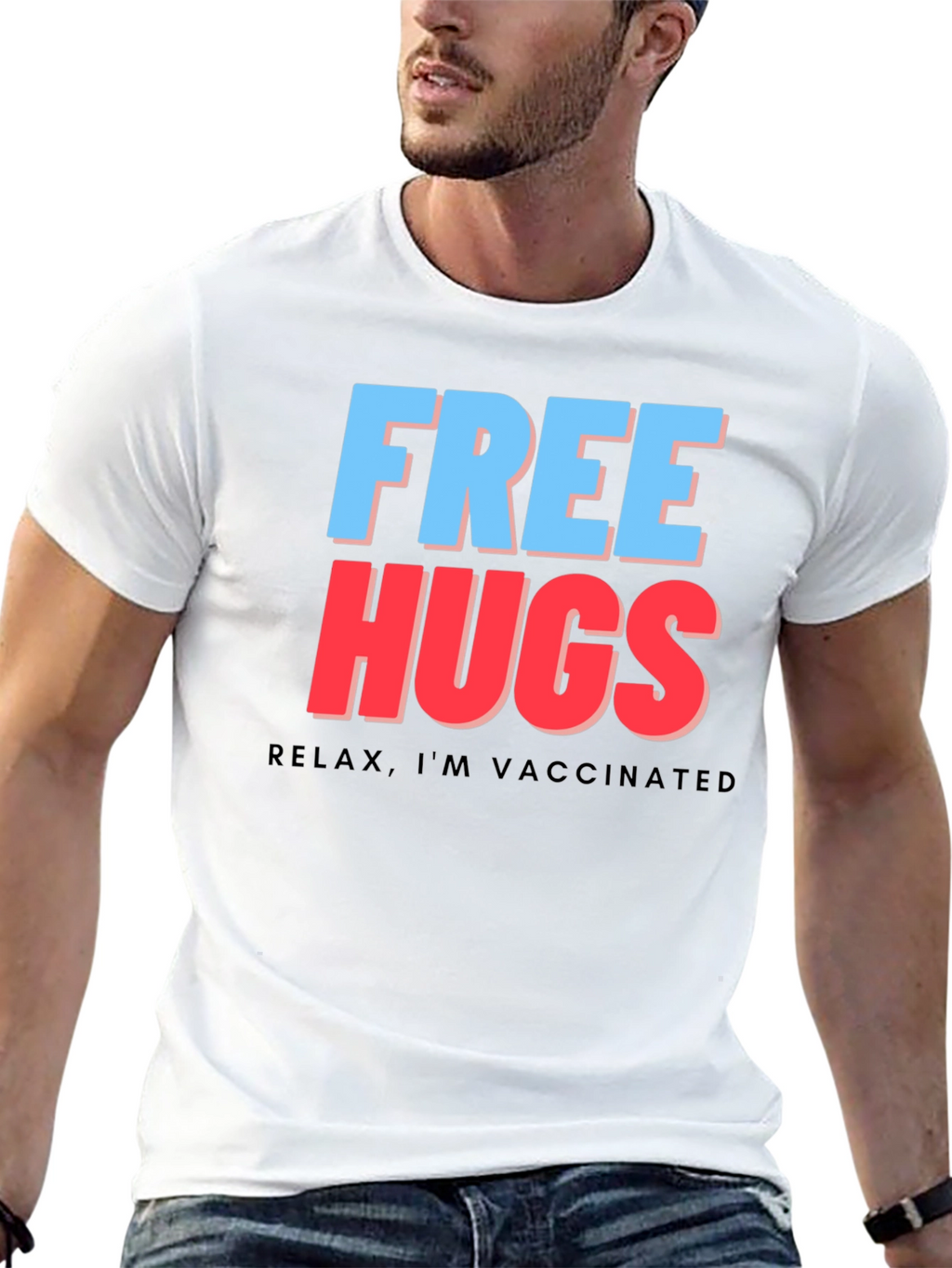 Free Hugs Vaccinated Tee - Black Graphic T-Shirt