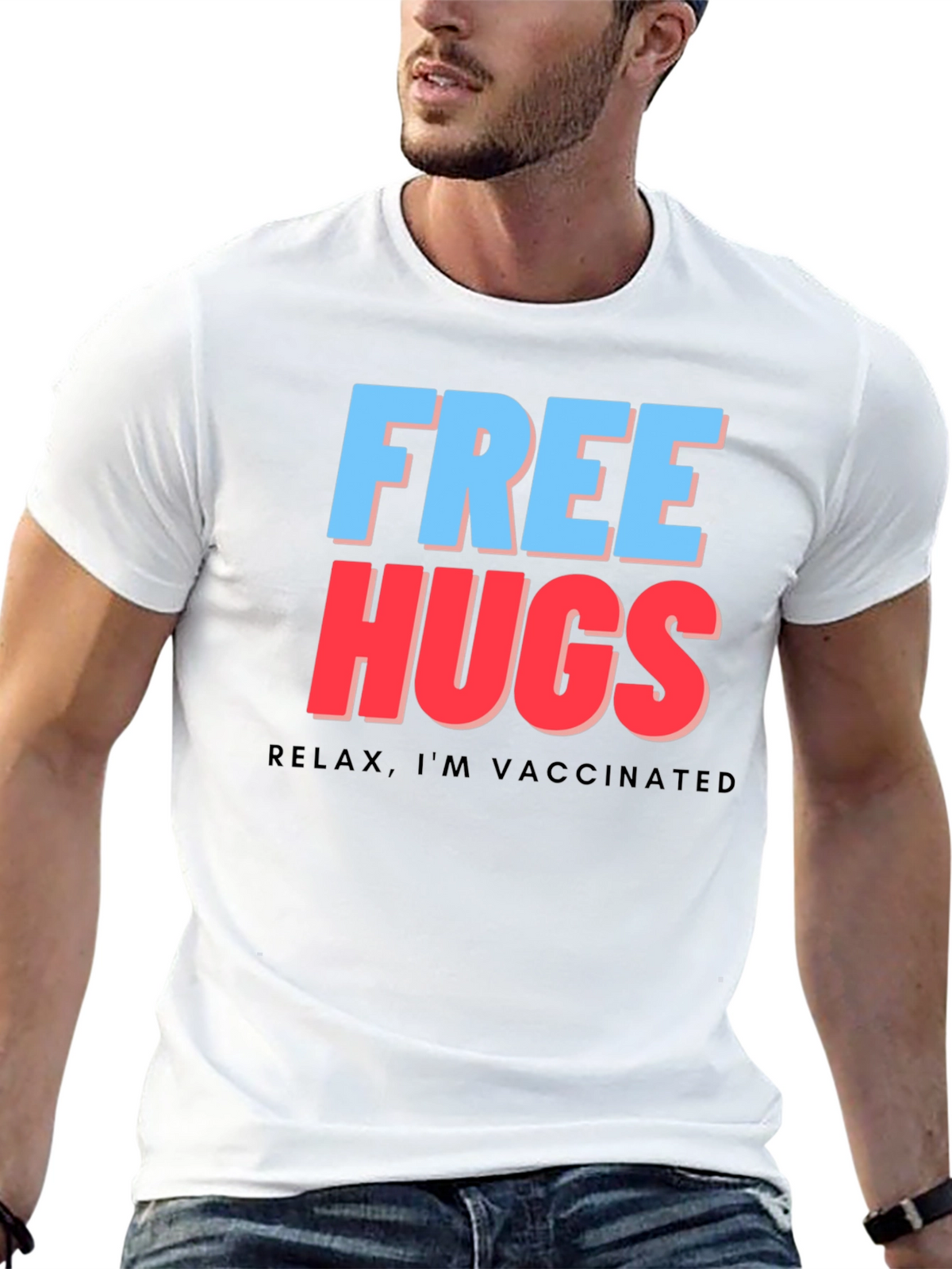 Free Hugs Vaccinated Tee - Black Graphic T-Shirt