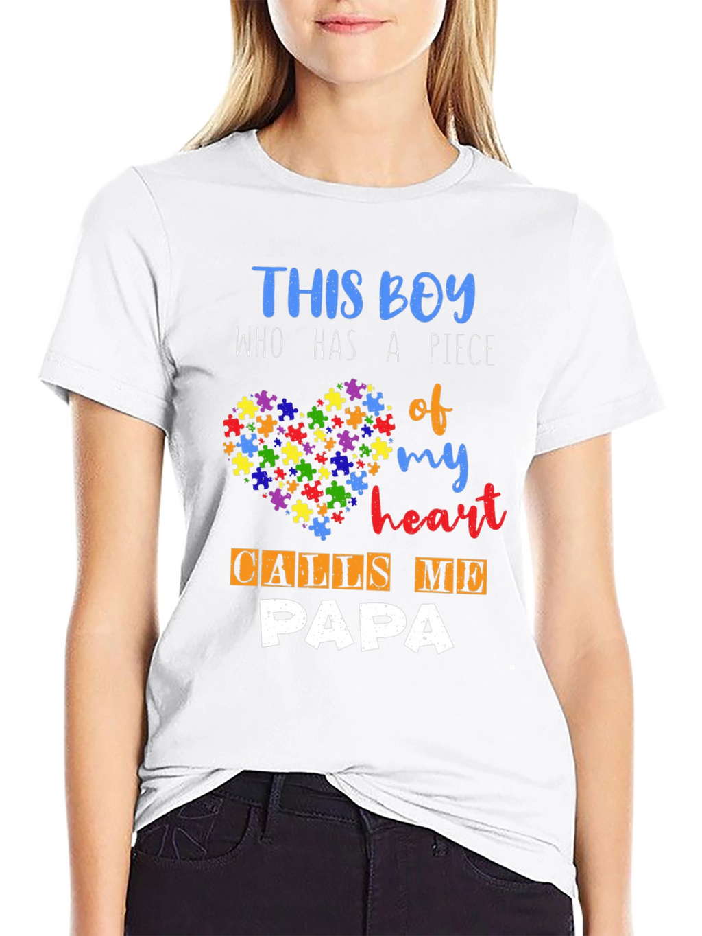 Autism Awareness Papa T-Shirt - Puzzle Piece Heart