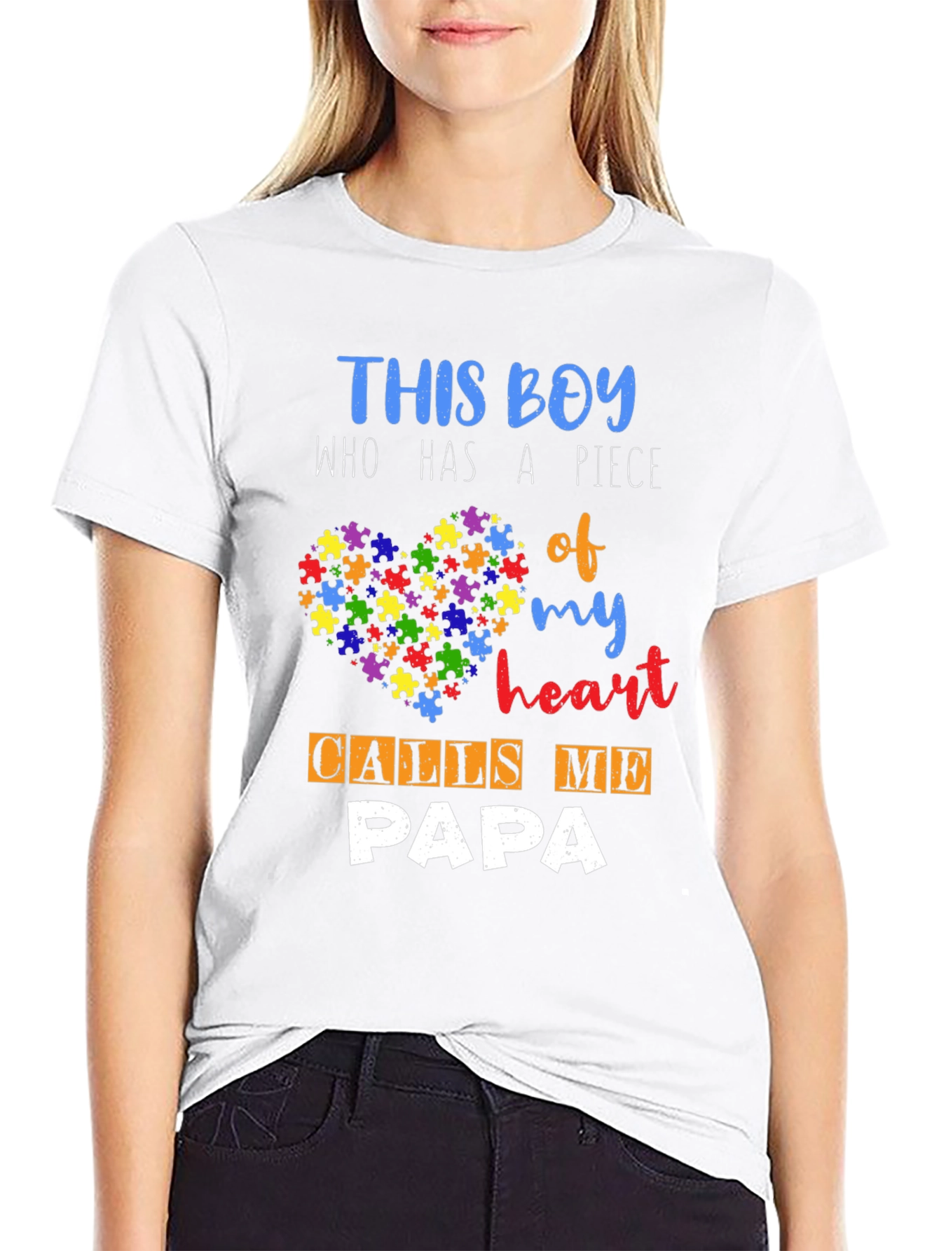 Autism Awareness Papa T-Shirt - Puzzle Piece Heart
