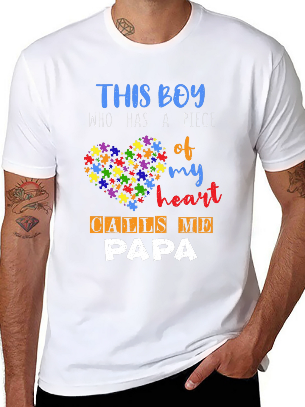 Autism Awareness Papa T-Shirt - Puzzle Piece Heart