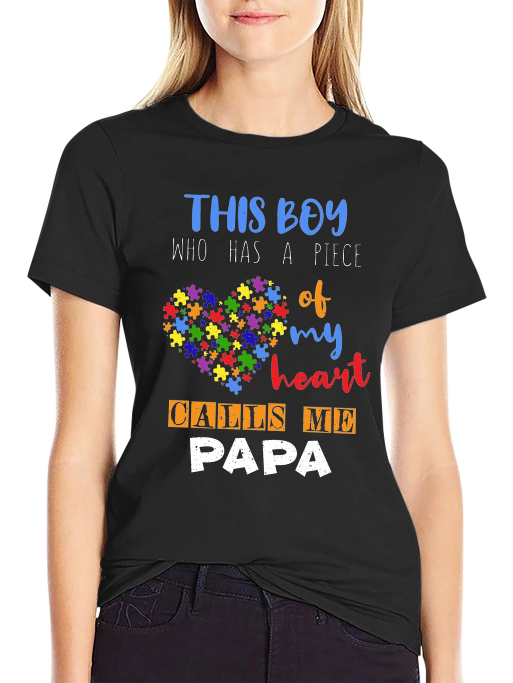 Autism Awareness Papa T-Shirt - Puzzle Piece Heart