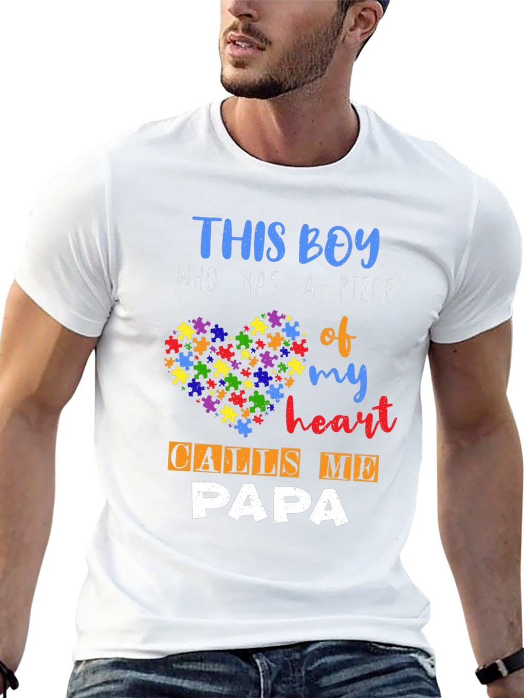 Autism Awareness Papa T-Shirt - Puzzle Piece Heart