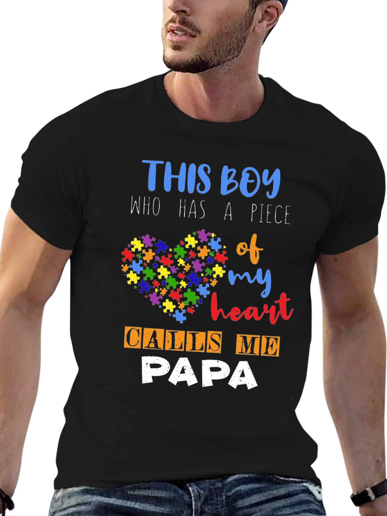 Autism Awareness Papa T-Shirt - Puzzle Piece Heart