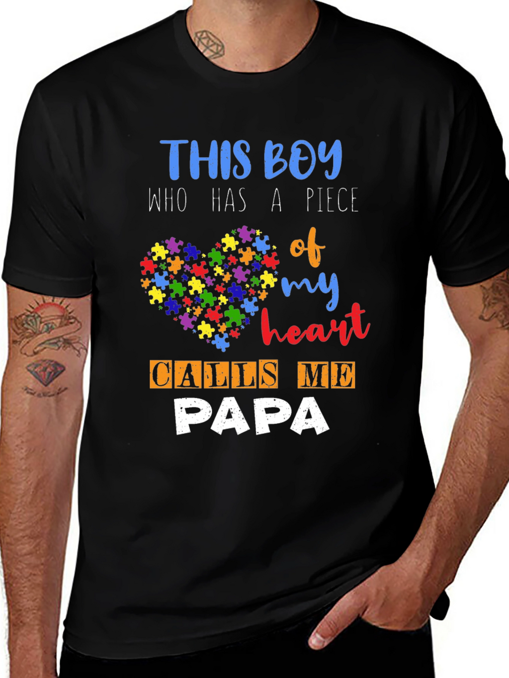 Autism Awareness Papa T-Shirt - Puzzle Piece Heart