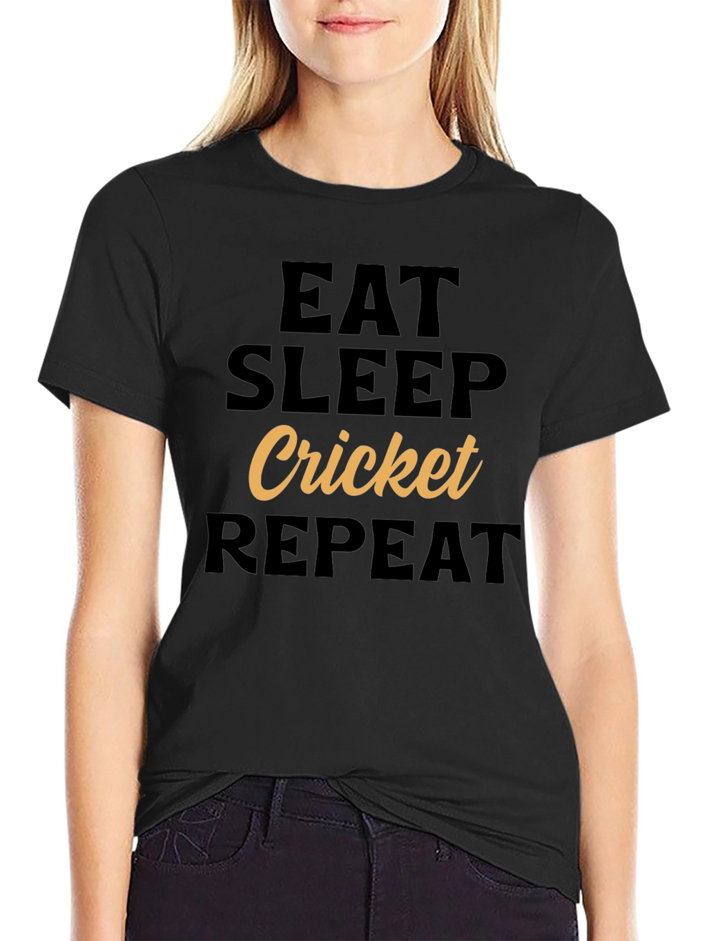 Eat Sleep Cricket Repeat Black T-Shirt