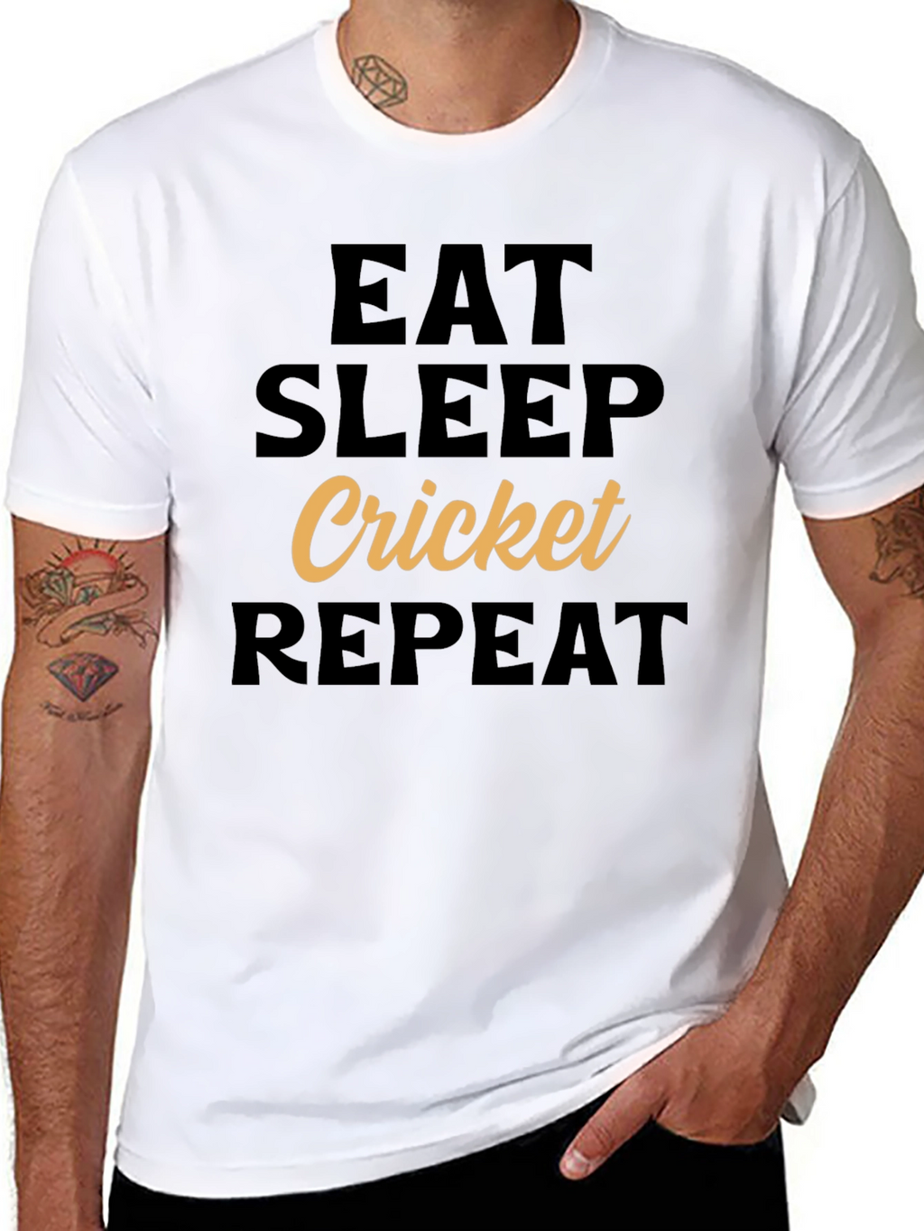 Eat Sleep Cricket Repeat Black T-Shirt