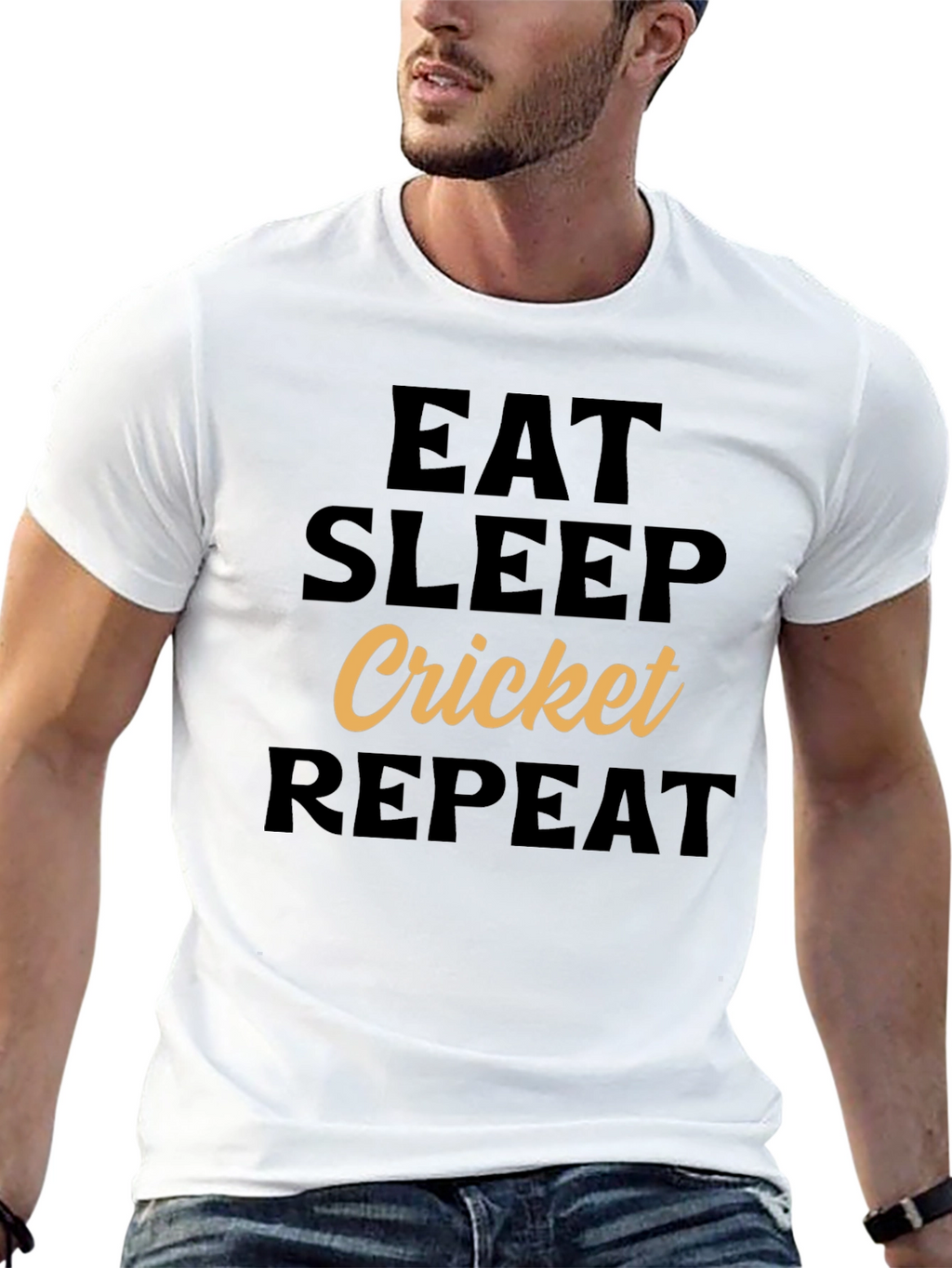 Eat Sleep Cricket Repeat Black T-Shirt