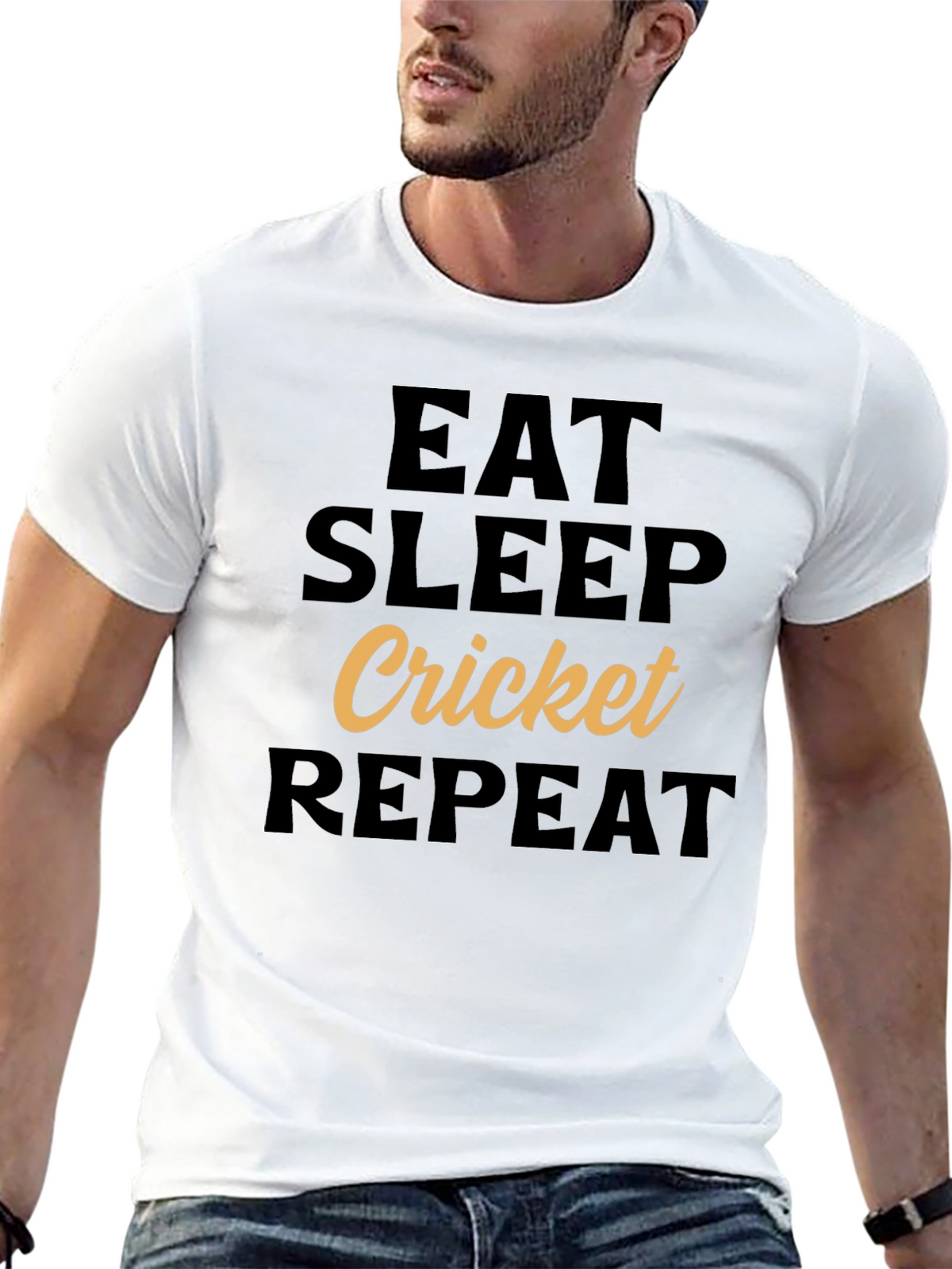 Eat Sleep Cricket Repeat Black T-Shirt