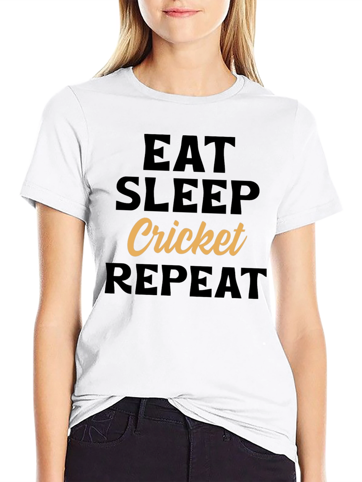 Eat Sleep Cricket Repeat Black T-Shirt