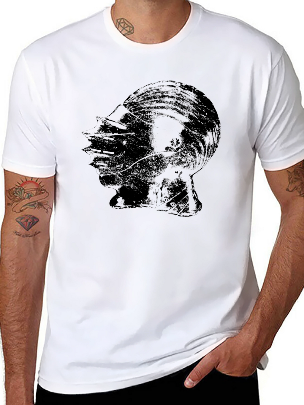 Mens Black Graphic Tee - Knight Helmet