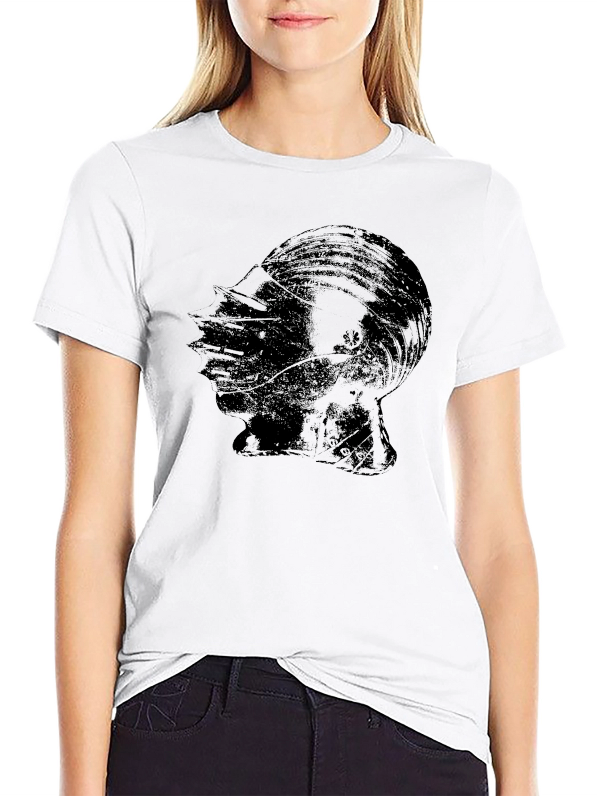 Mens Black Graphic Tee - Knight Helmet