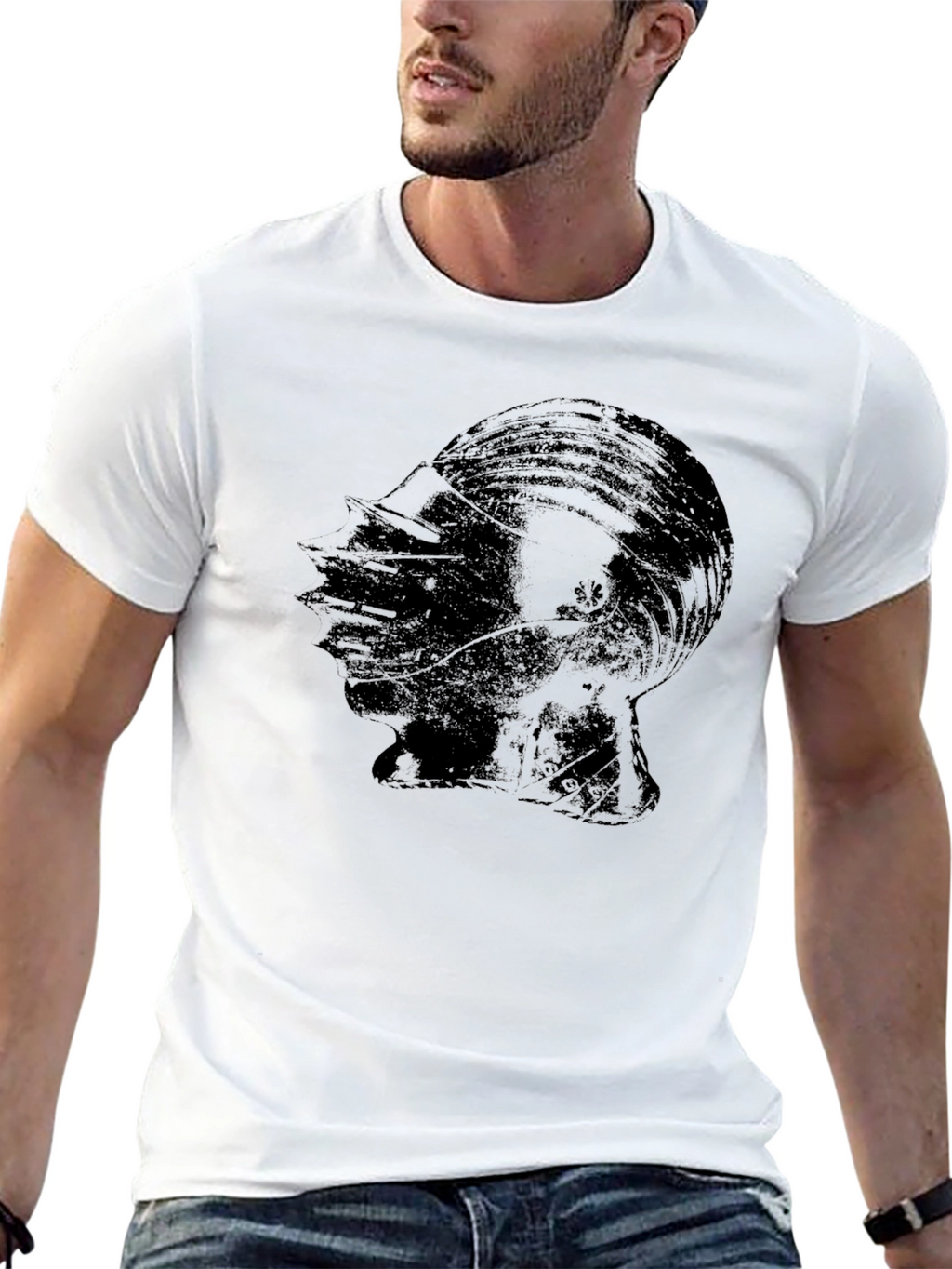 Mens Black Graphic Tee - Knight Helmet