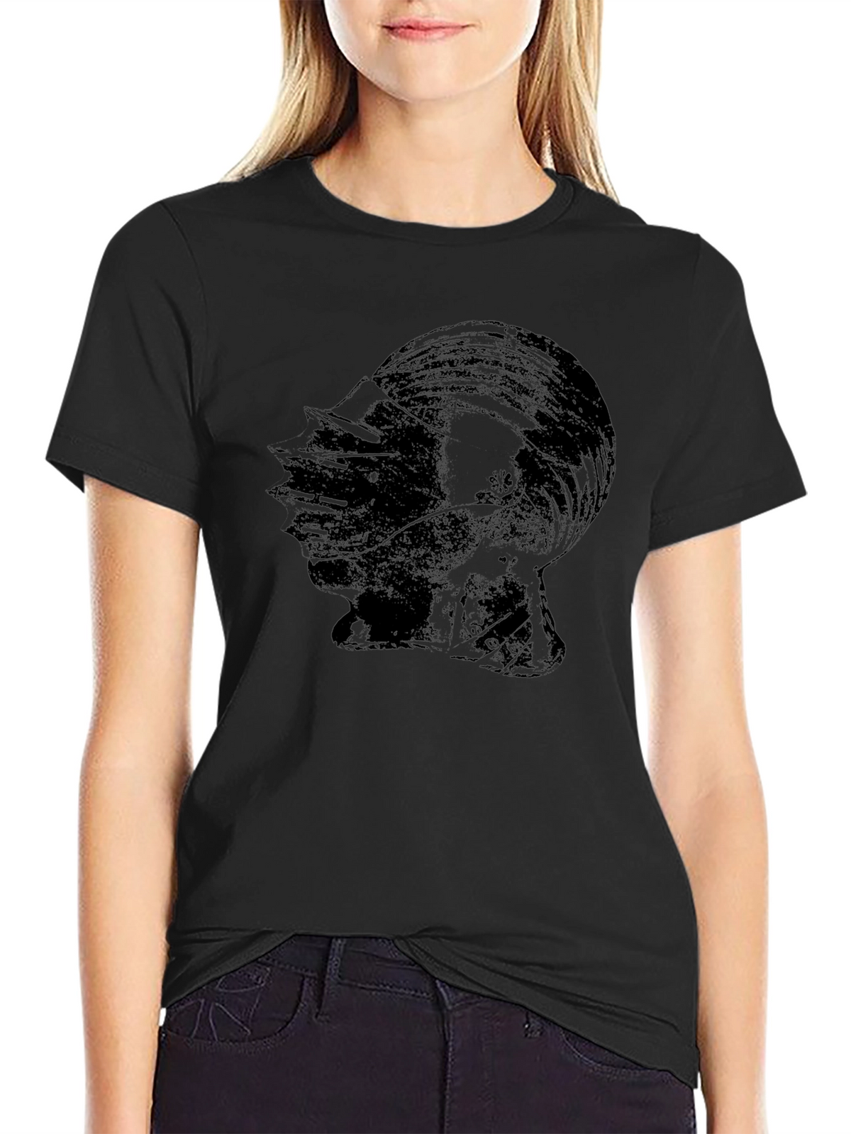 Mens Black Graphic Tee - Knight Helmet