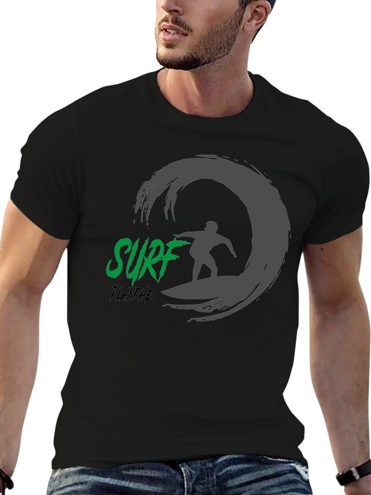 Surf Planche Black T-Shirt: Wave Rider Graphic Tee