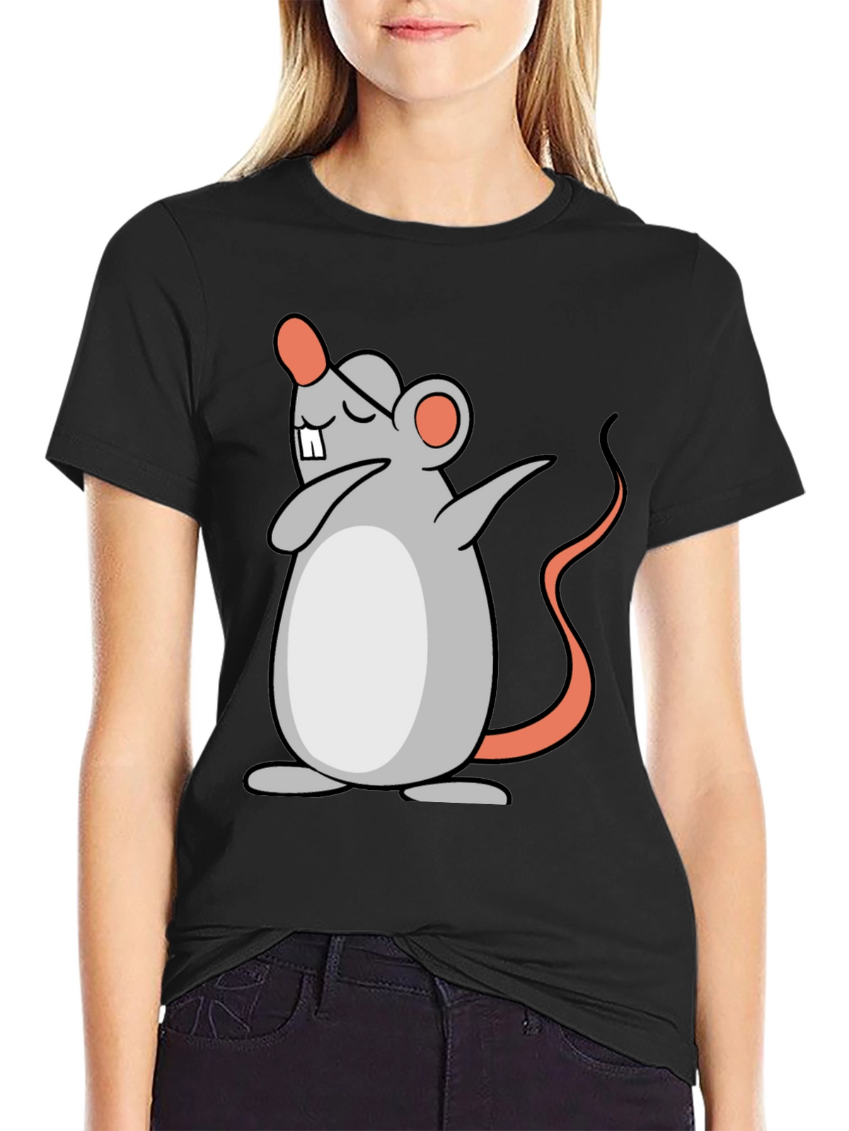 Dabbing Mouse Graphic Tee - Black Cotton T-Shirt