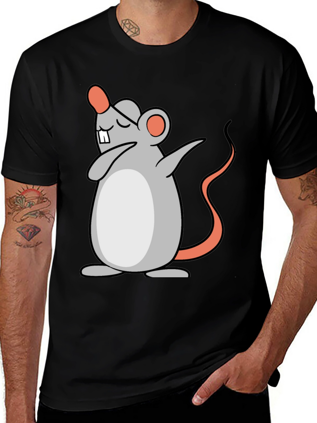 Dabbing Mouse Graphic Tee - Black Cotton T-Shirt