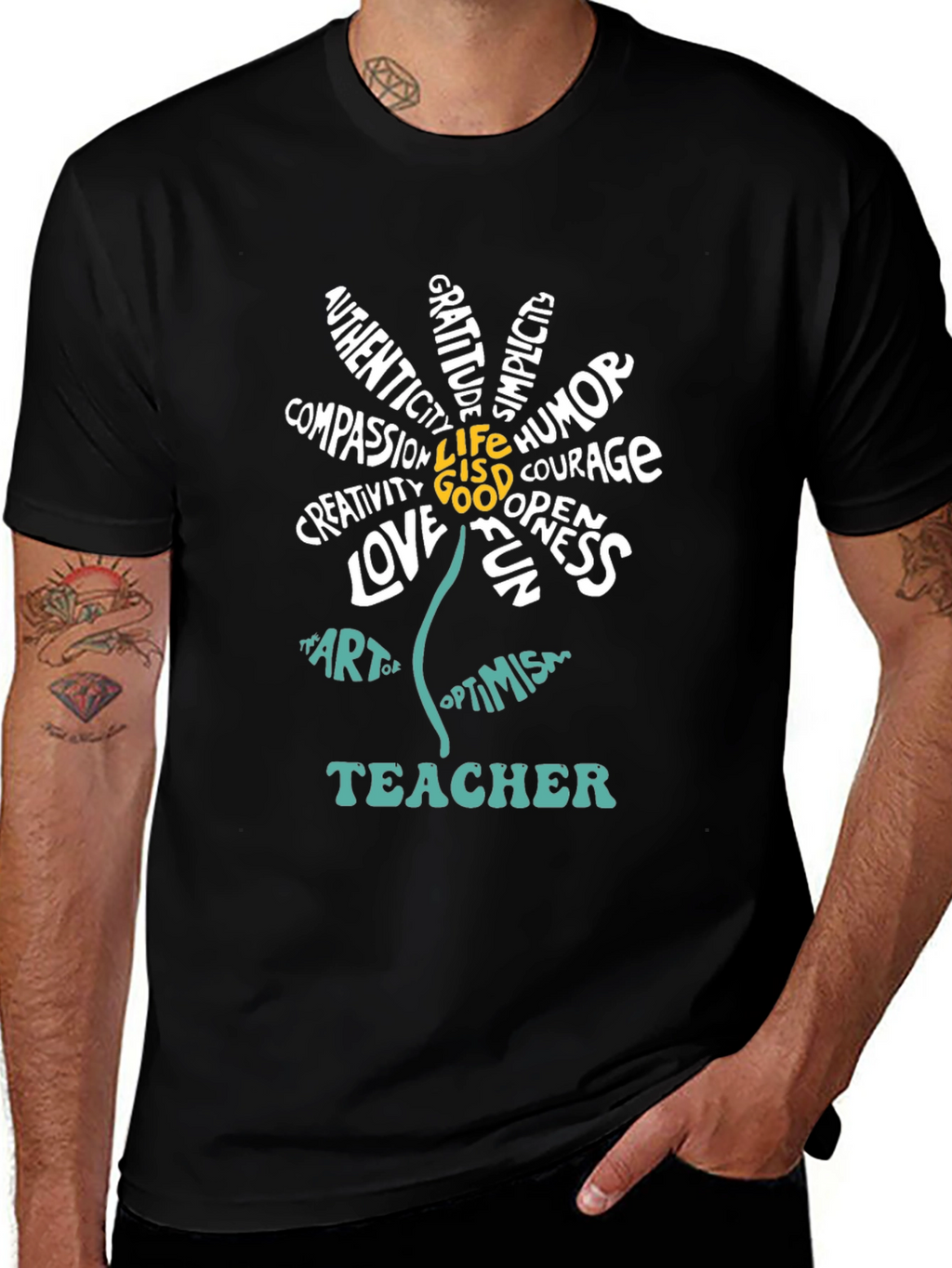 Teacher Word Art Flower Graphic T-Shirt