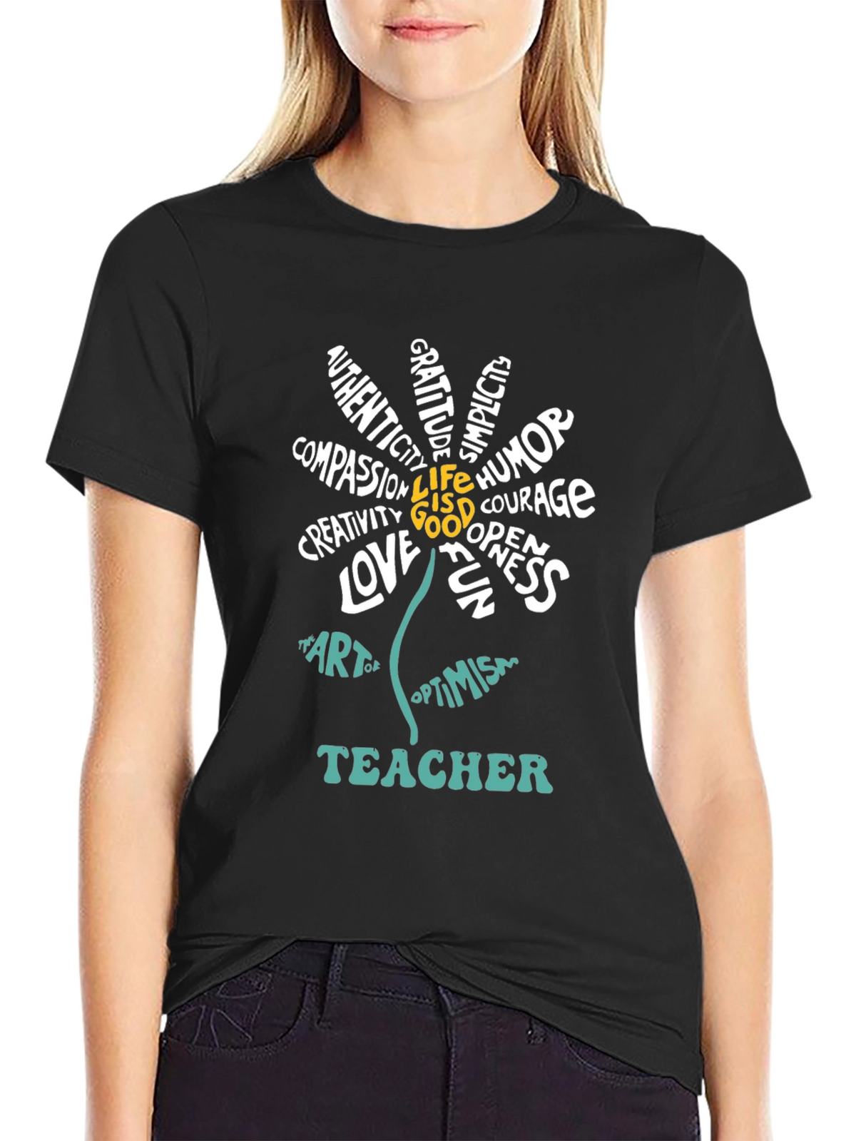Teacher Word Art Flower Graphic T-Shirt