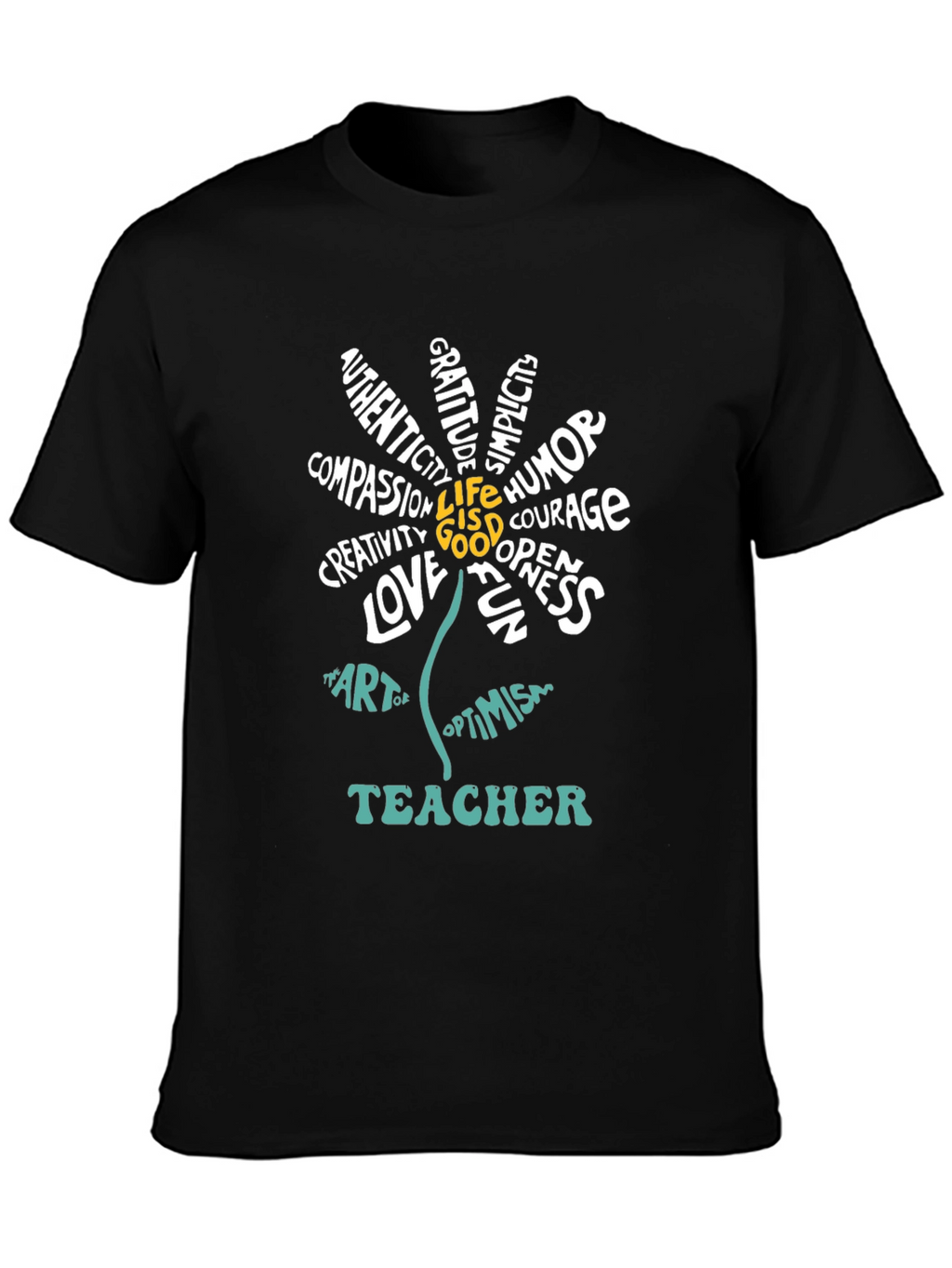 Teacher Word Art Flower Graphic T-Shirt