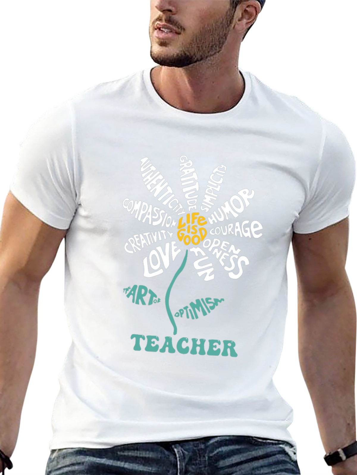 Teacher Word Art Flower Graphic T-Shirt