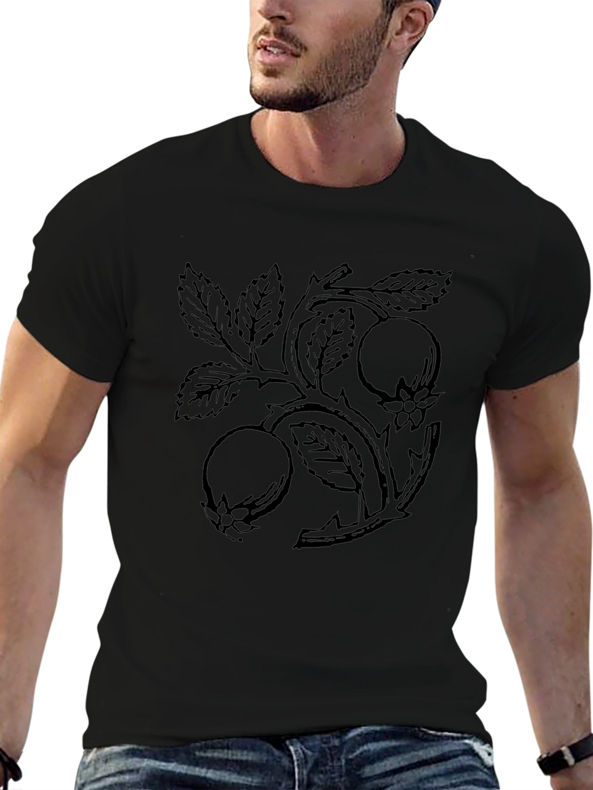 Black Botanical Branch Graphic Tee