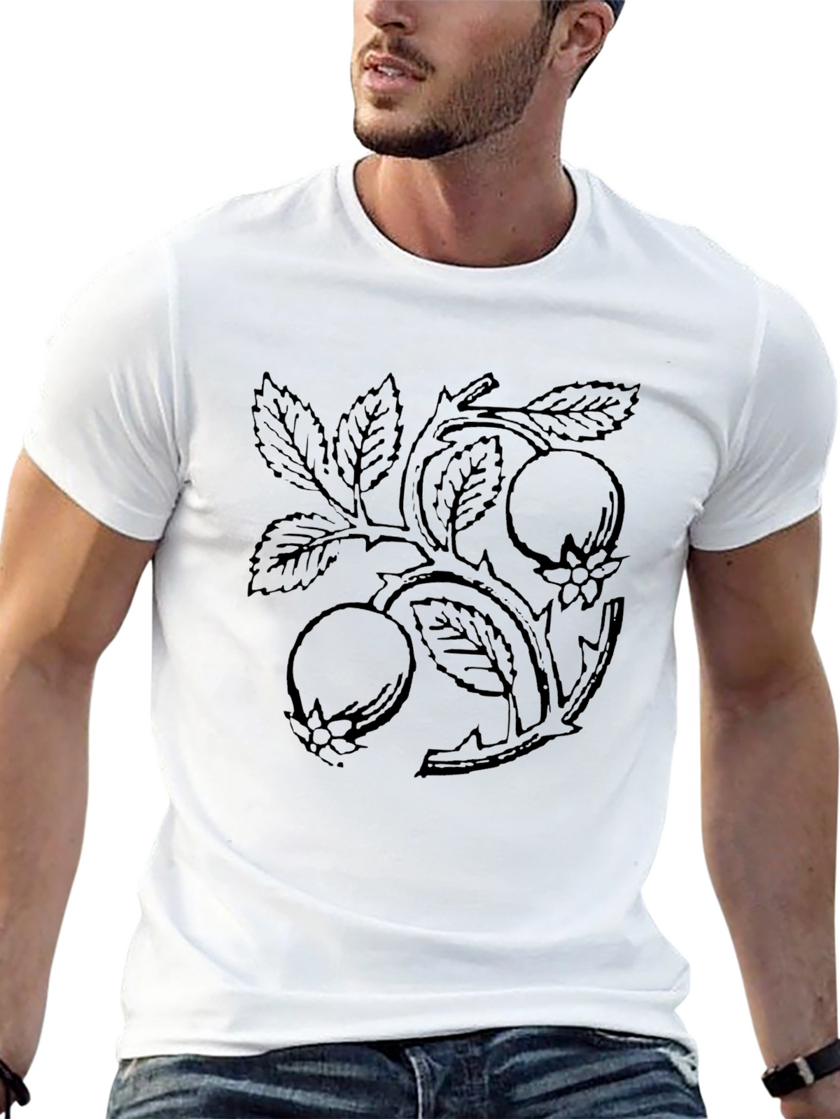 Black Botanical Branch Graphic Tee
