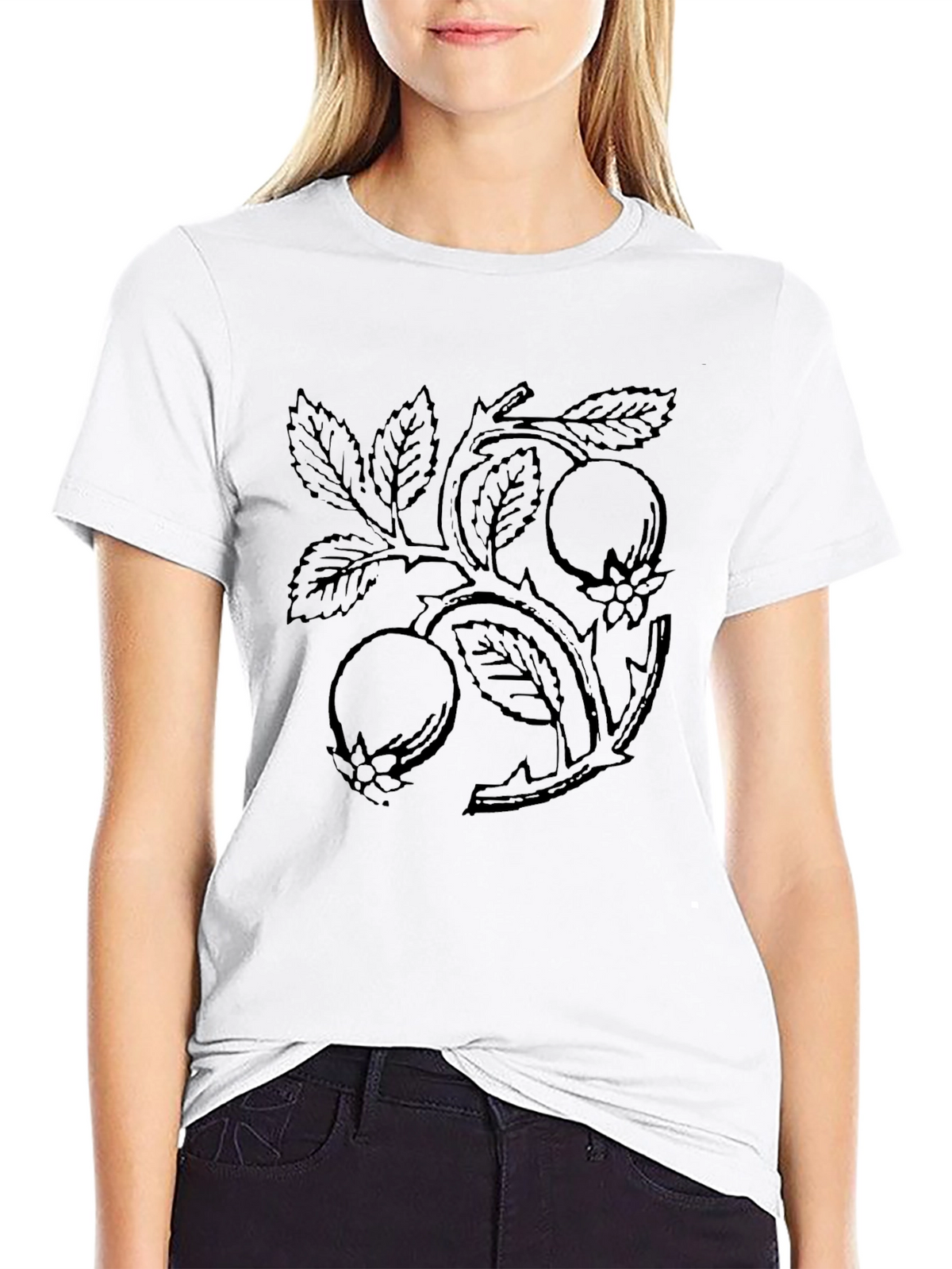 Black Botanical Branch Graphic Tee