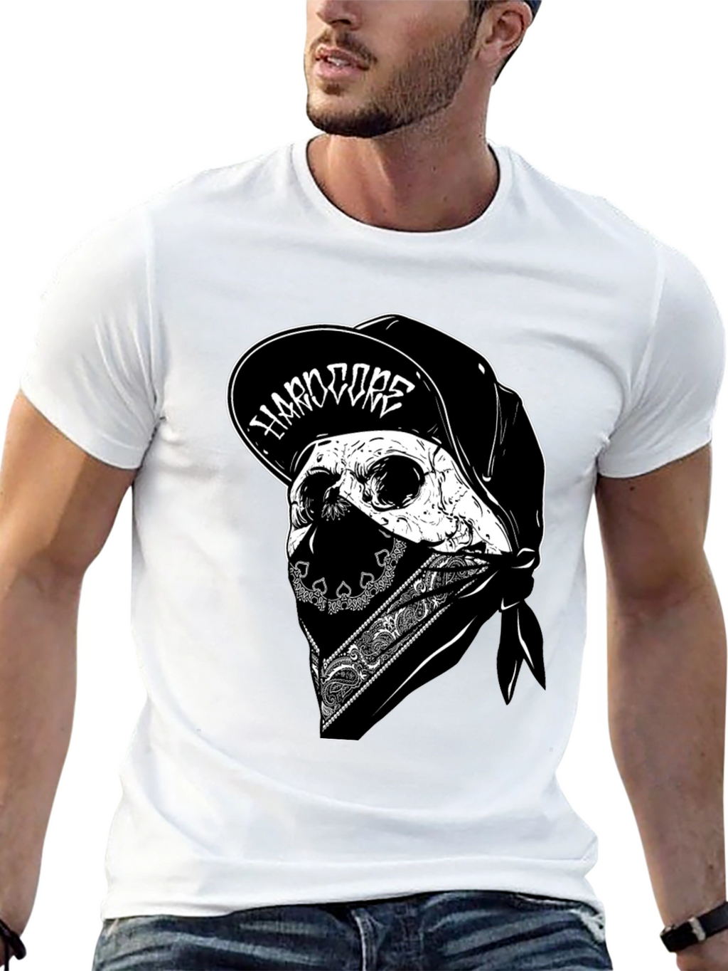 Hardcore Skull Graphic Tee - Black
