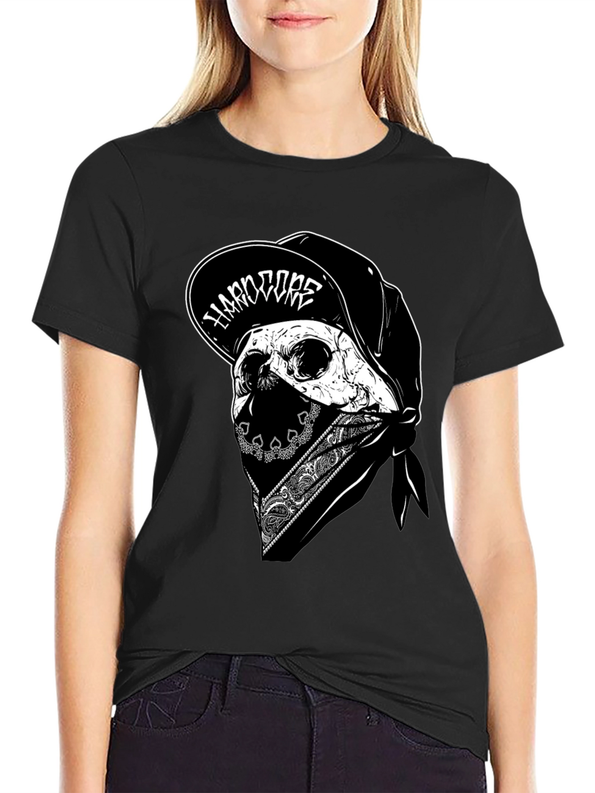 Hardcore Skull Graphic Tee - Black